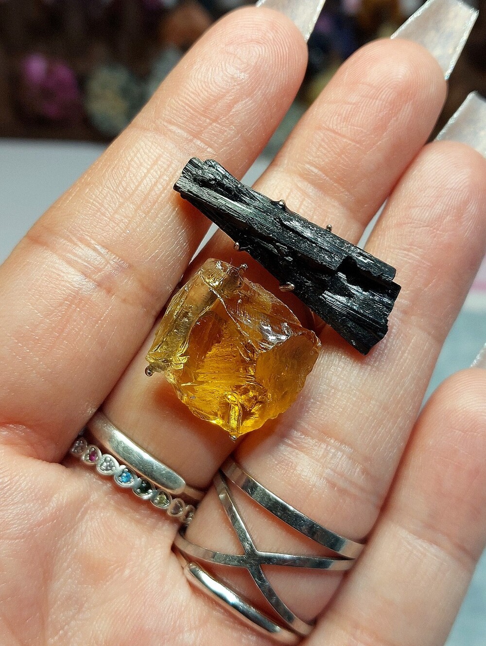⚒️ Black Tourmaline & Raw Whiskey Citrine Copper Specimen Ring